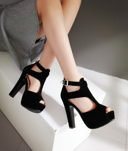 Roman Style Suede Sandals - Fish Mouth