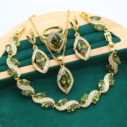 Olive Green Retro Jewelry Set