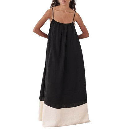Women's Color Matching Sling Long Fashion Dress