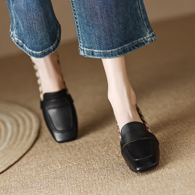 Chunky Heel Square Toe Shoes - Cloth