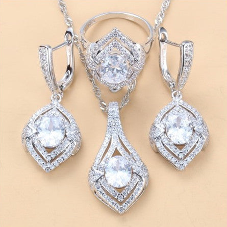 Diamond Treatment Mixed Gem Water Wave Chain Jewelry Set