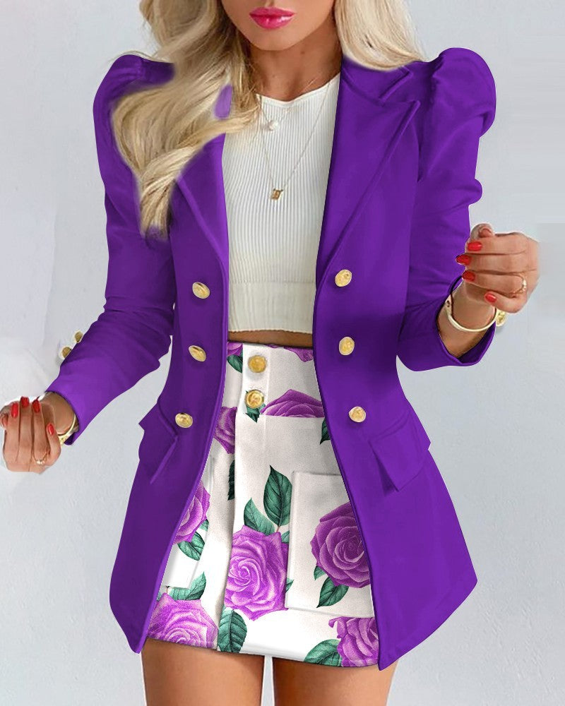 Women's Polyester Print Skirt Suit Set