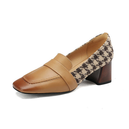 Chunky Heel Square Toe Shoes - Cloth