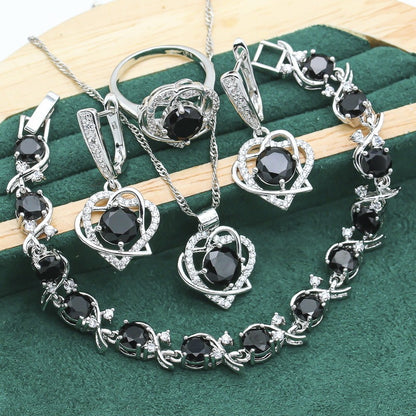 Retro Zircon Jewelry Set - 4 Piece Collection