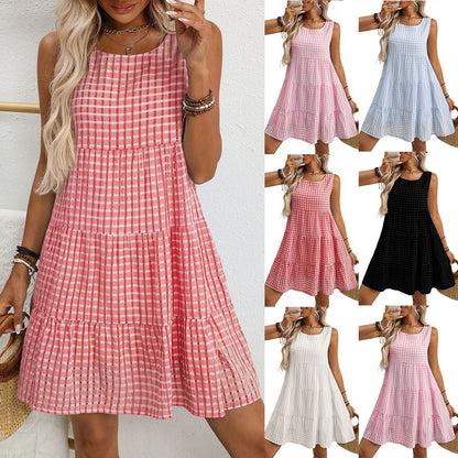 Plaid Swing Dress - High Waist Sleeveless