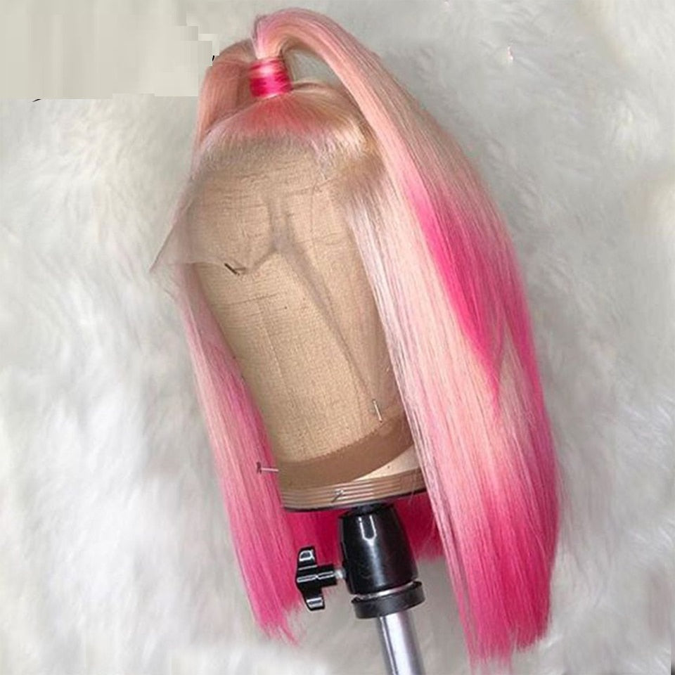 Blunt Cut Human Hair Wig #613/Pink