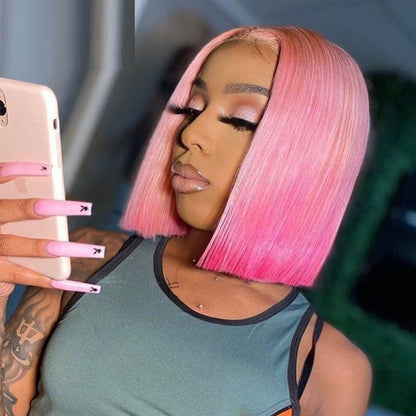 Blunt Cut Human Hair Wig #613/Pink