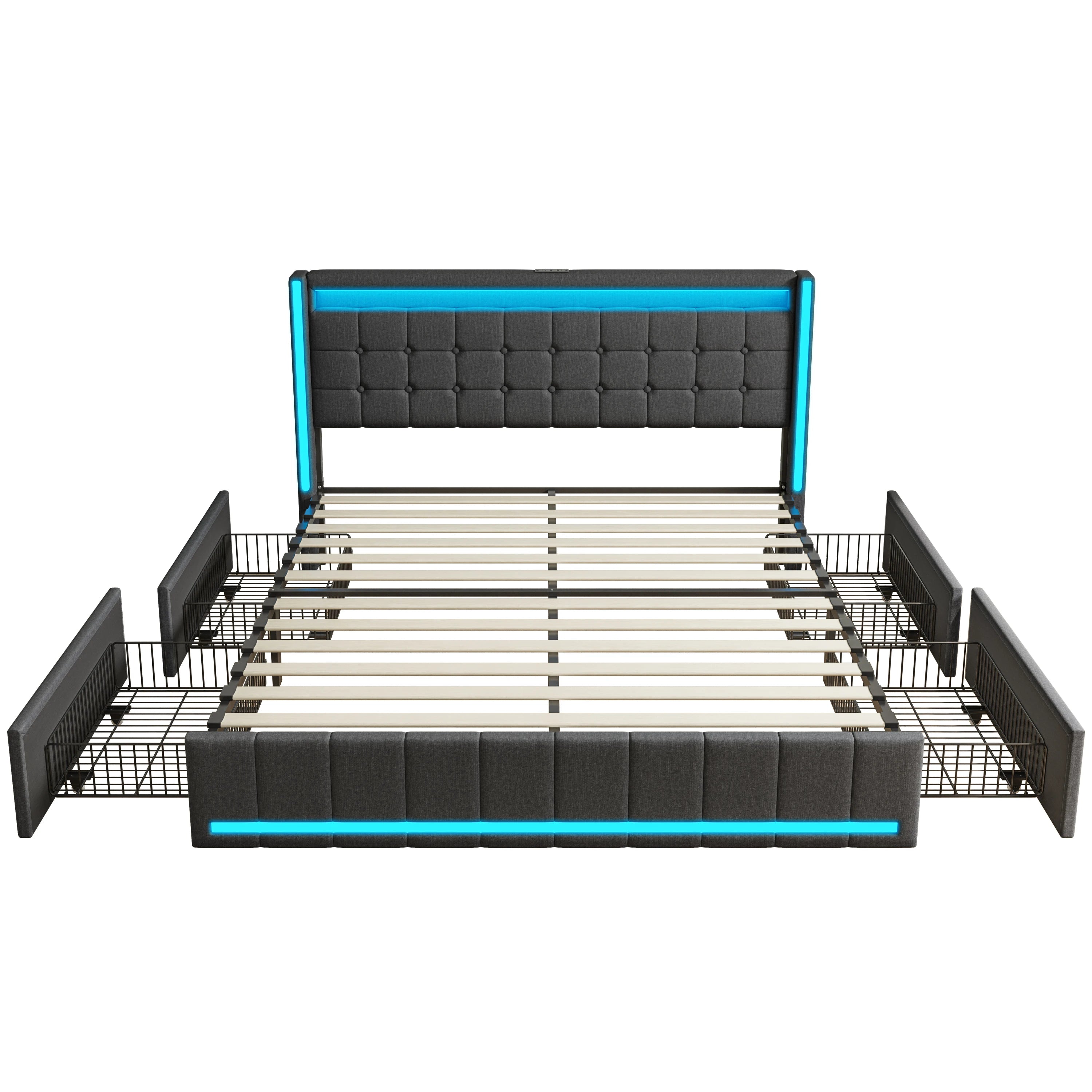 WoodenAura LED Bed Frame with Storage WoodenAura