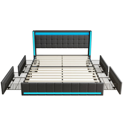 WoodenAura LED Bed Frame with Storage