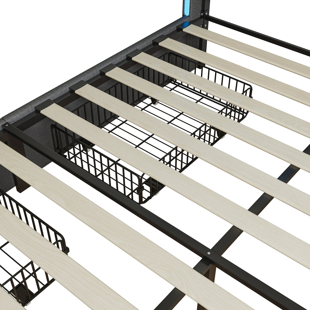 WoodenAura LED Bed Frame with Storage WoodenAura
