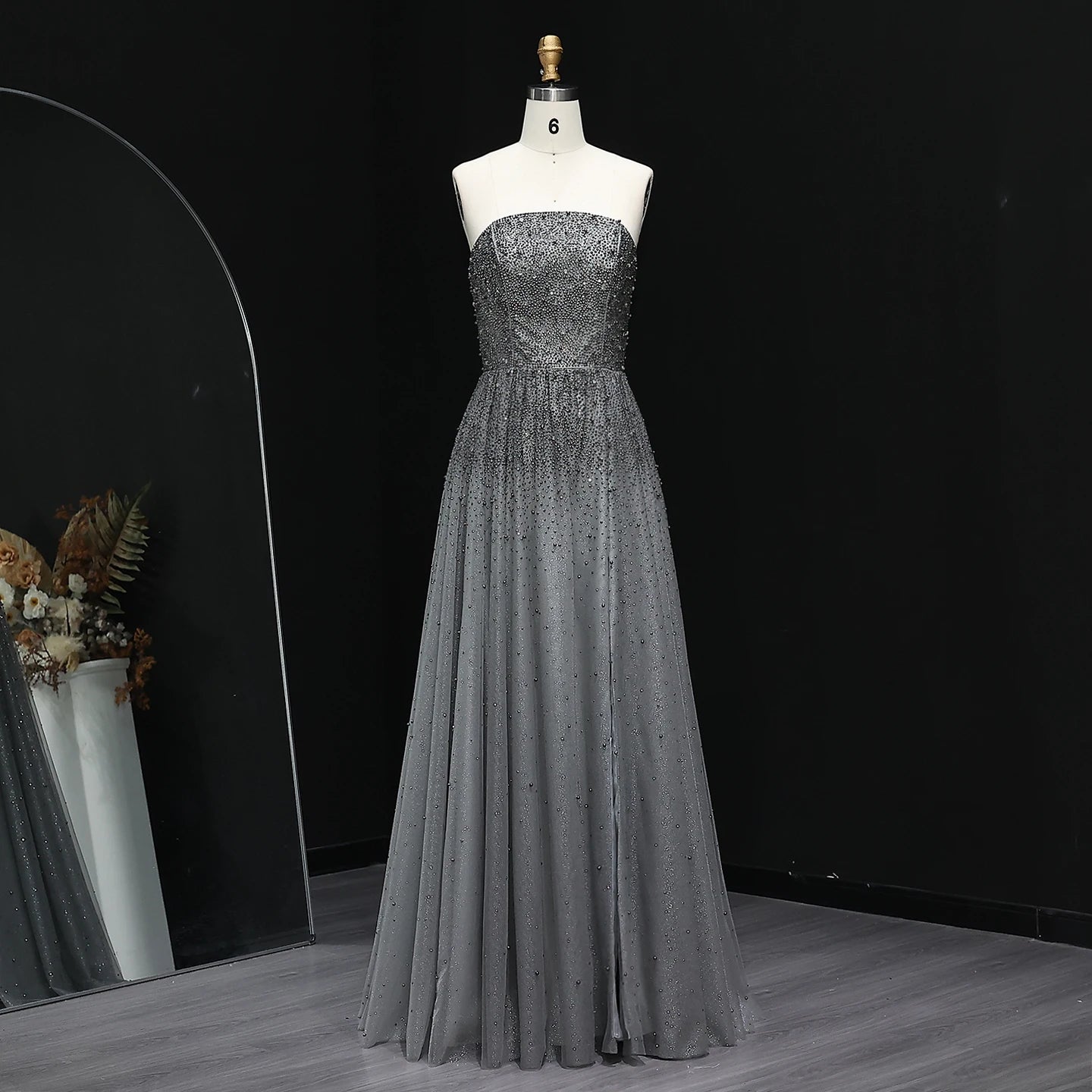 Sharon Said Glamorous Beaded Brown Gray Memaid Evening Gown
