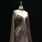 Sharon Said Glamorous Beaded Brown Gray Memaid Evening Gown