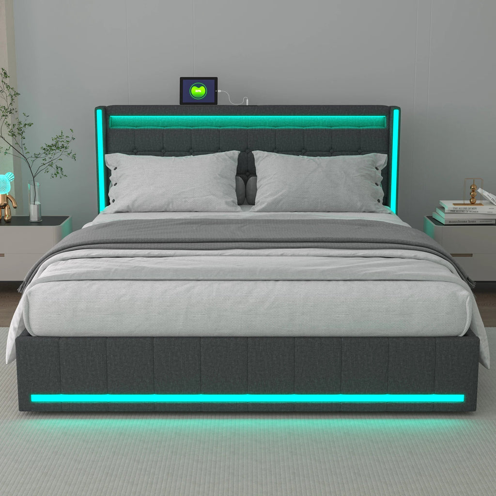 WoodenAura LED Bed Frame with Storage WoodenAura