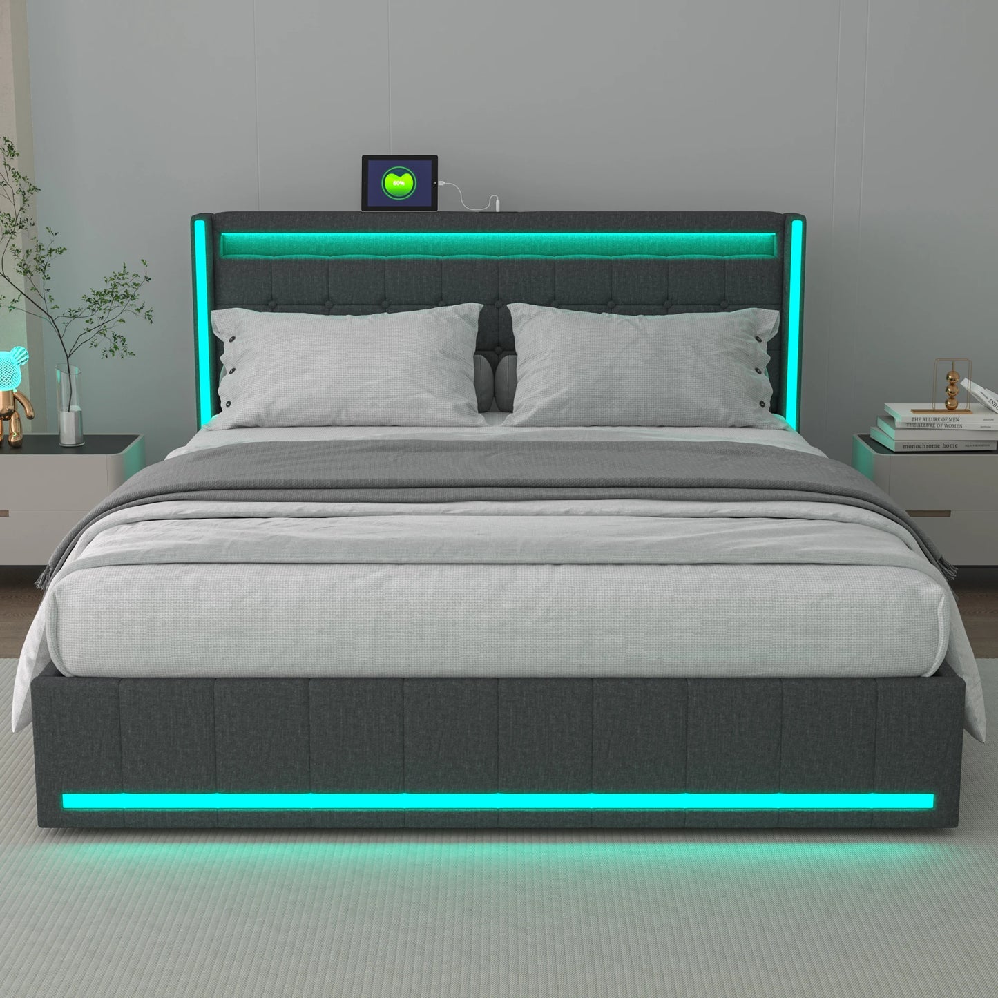 WoodenAura LED Bed Frame with Storage