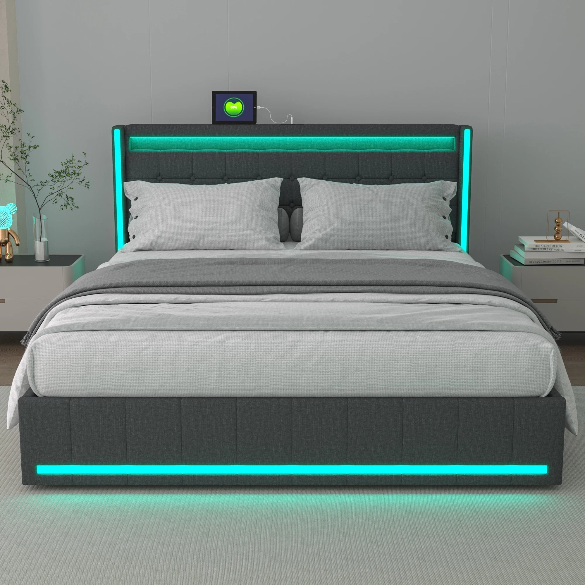 WoodenAura LED Bed Frame with Storage WoodenAura