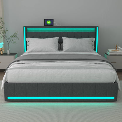 WoodenAura LED Bed Frame with Storage