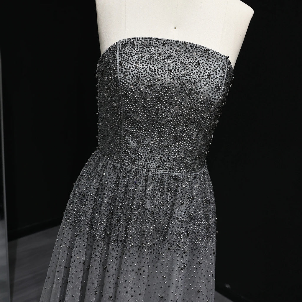 Sharon Said Glamorous Beaded Brown Gray Memaid Evening Gown