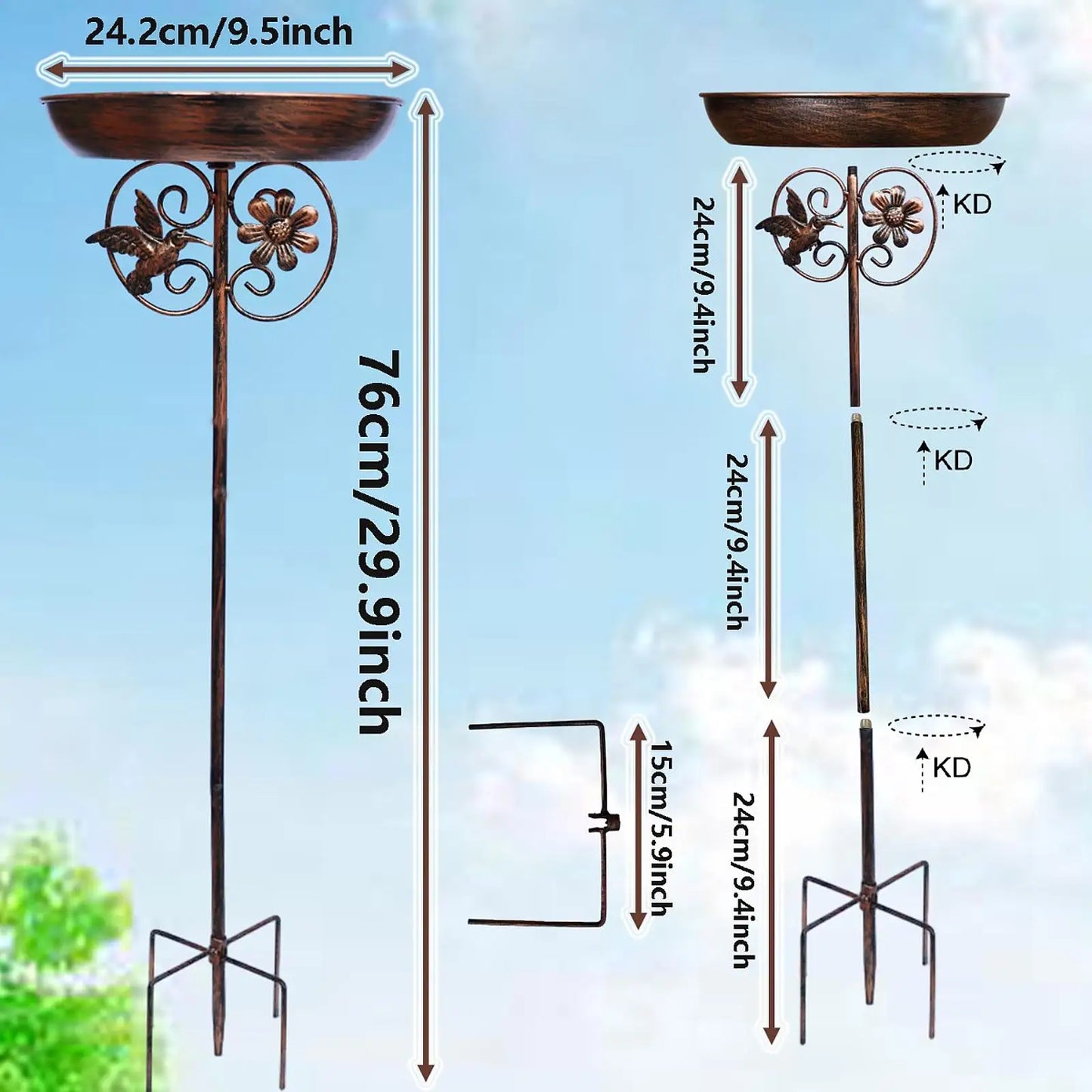 Metal Bird Bath - Vintage 5-Prong Base Iron Pedestal