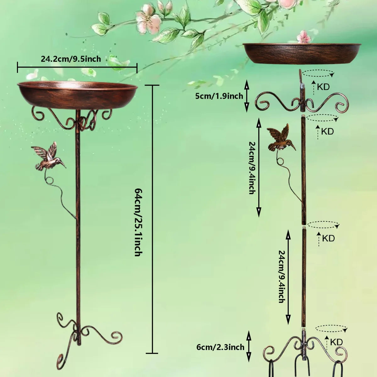 Metal Bird Bath - Vintage 5-Prong Base Iron Pedestal