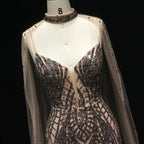 Sharon Said Glamorous Beaded Brown Gray Memaid Evening Gown