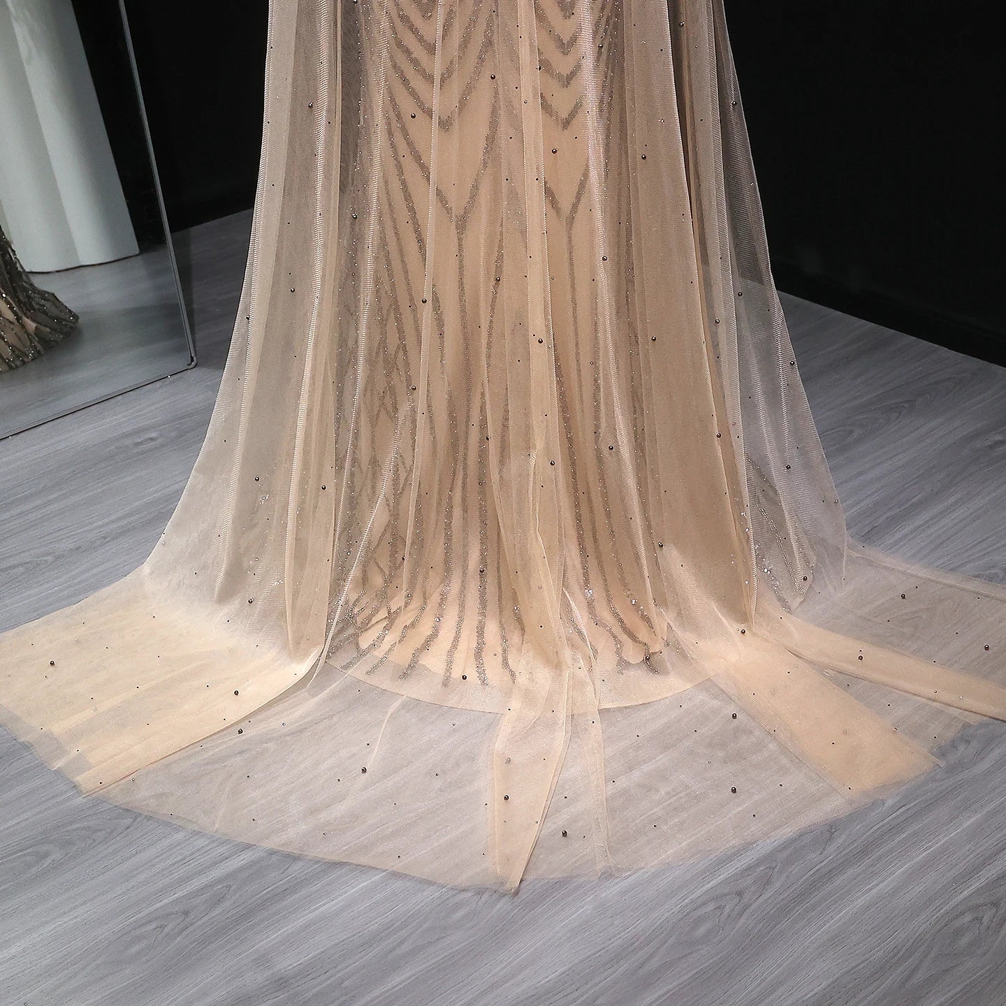 Sharon Said Glamorous Beaded Brown Gray Memaid Evening Gown