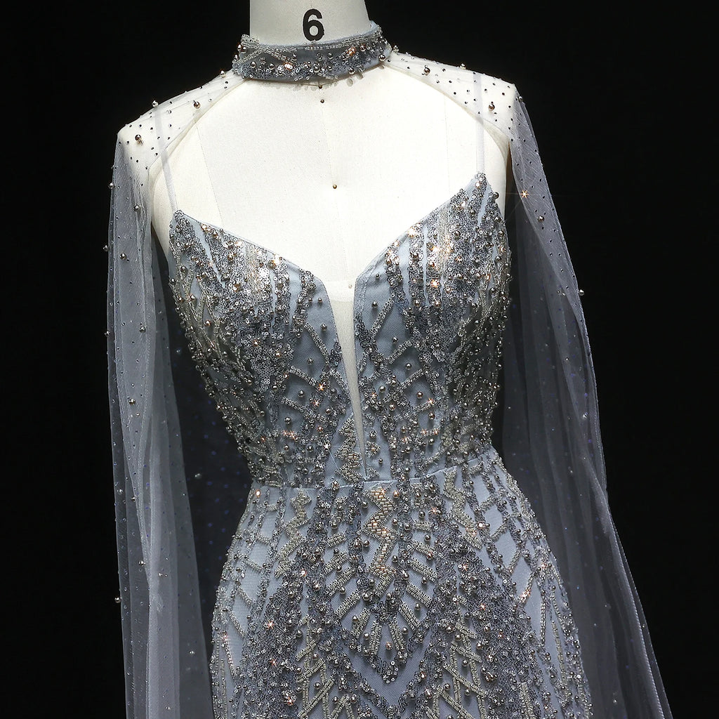 Sharon Said Glamorous Beaded Brown Gray Memaid Evening Gown