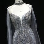 Sharon Said Glamorous Beaded Brown Gray Memaid Evening Gown
