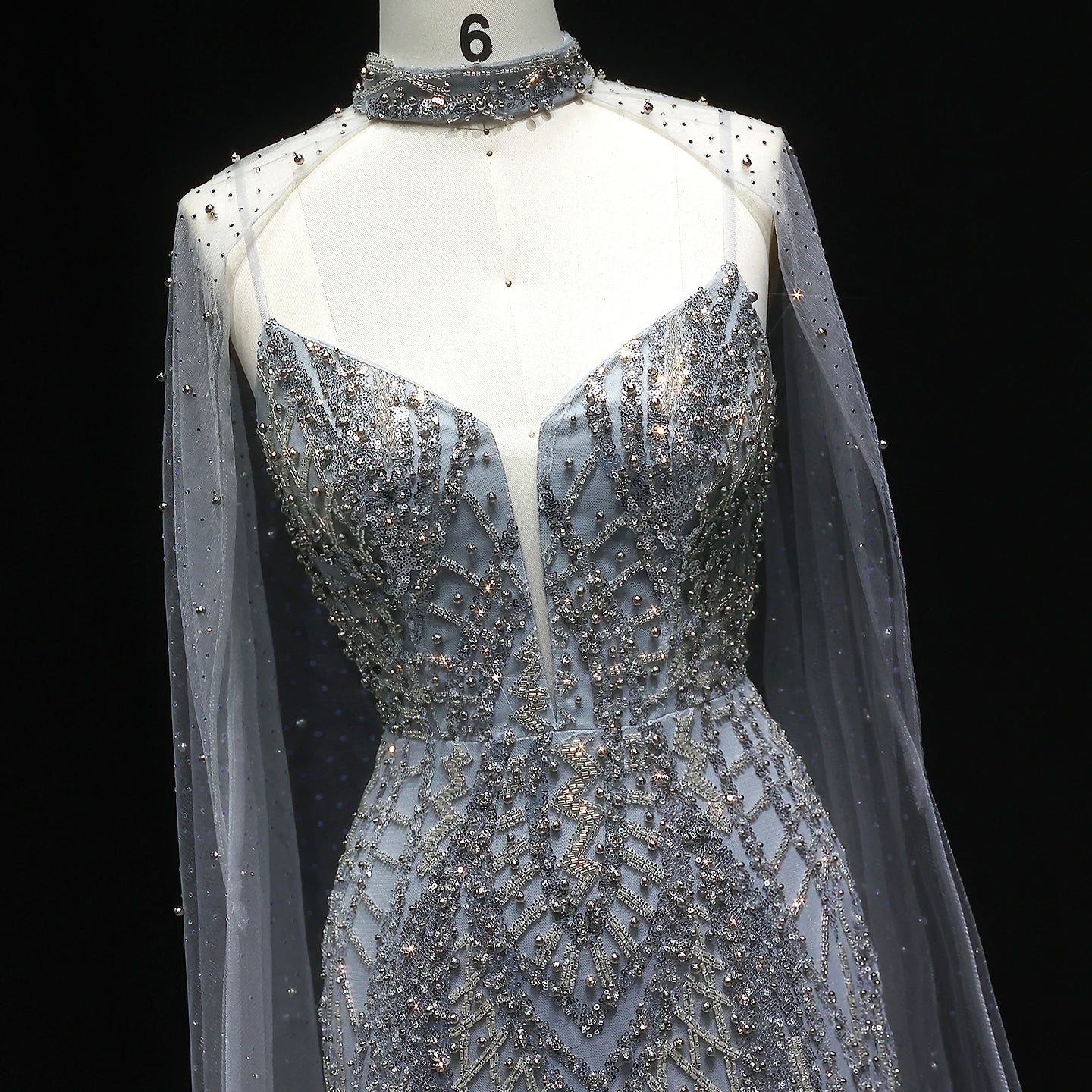Sharon Said Glamorous Beaded Brown Gray Memaid Evening Gown