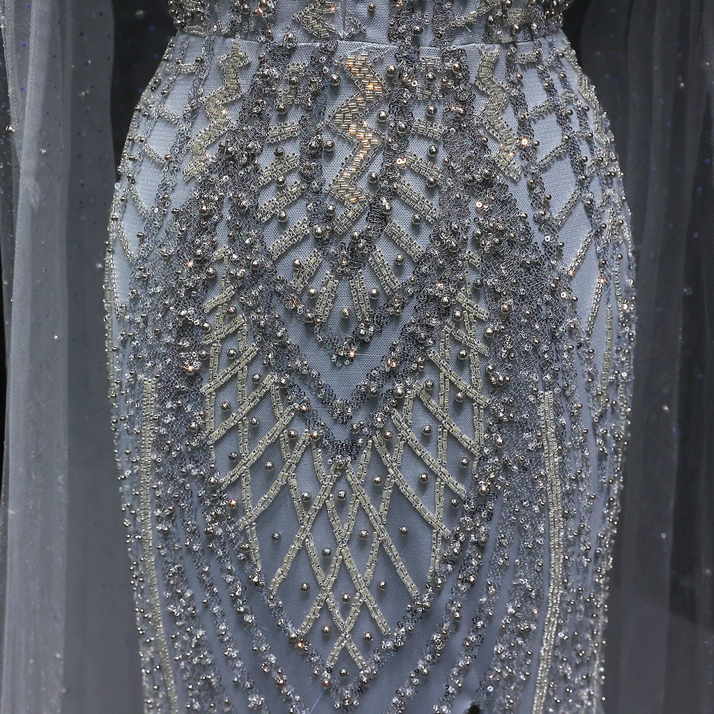 Sharon Said Glamorous Beaded Brown Gray Memaid Evening Gown