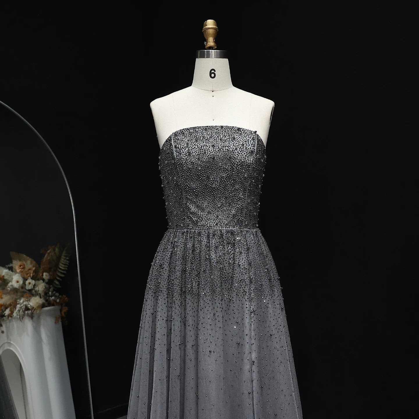 Sharon Said Glamorous Beaded Brown Gray Memaid Evening Gown