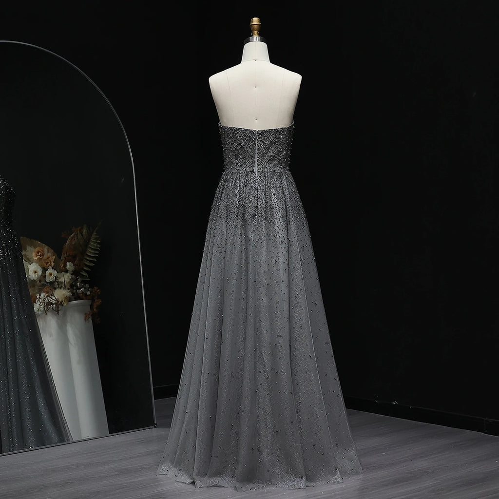 Sharon Said Glamorous Beaded Brown Gray Memaid Evening Gown
