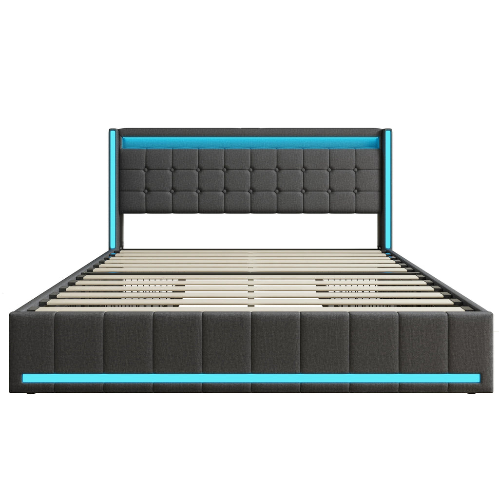 WoodenAura LED Bed Frame with Storage WoodenAura