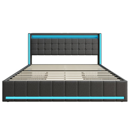 WoodenAura LED Bed Frame with Storage