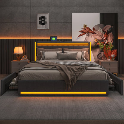WoodenAura LED Bed Frame with Storage