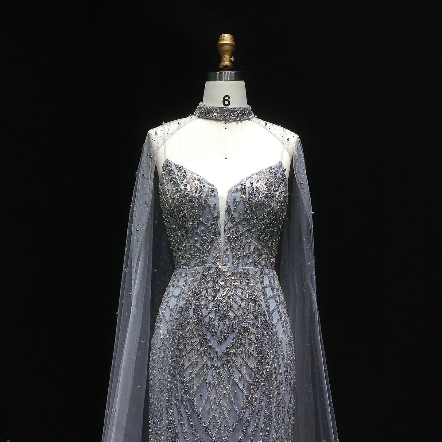Sharon Said Glamorous Beaded Brown Gray Memaid Evening Gown
