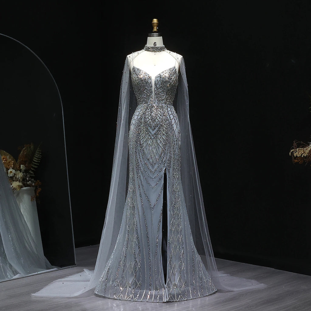 Sharon Said Glamorous Beaded Brown Gray Memaid Evening Gown