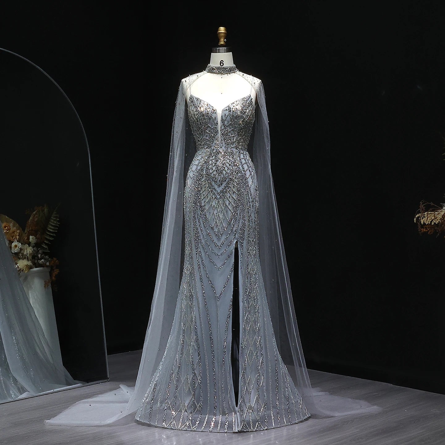 Sharon Said Glamorous Beaded Brown Gray Memaid Evening Gown
