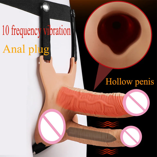 Hollow Silicone Strapon Dildo Vibrator for Men Gay Extender