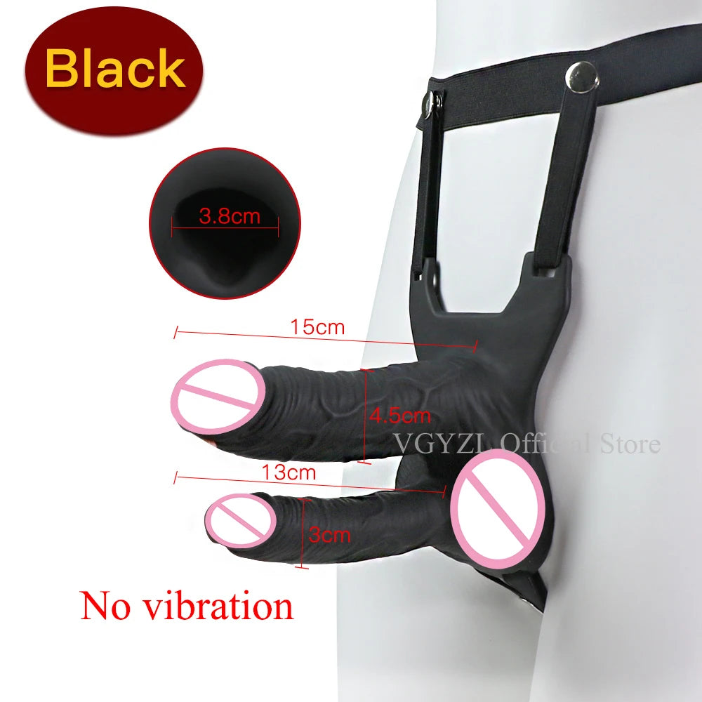 Hollow Silicone Strapon Dildo Vibrator for Men Gay Extender