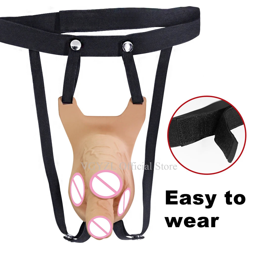 Hollow Silicone Strapon Dildo Vibrator for Men Gay Extender
