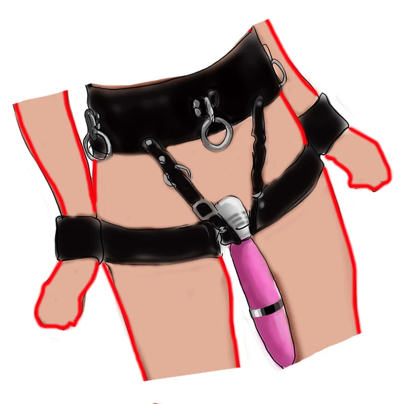 Leather Forced Orgasm Belt,Strap On Wand Massagers Vibrator