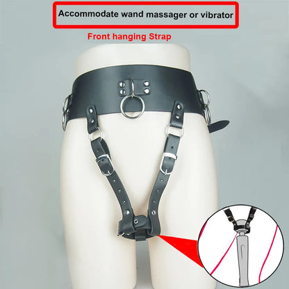 Leather Forced Orgasm Belt,Strap On Wand Massagers Vibrator