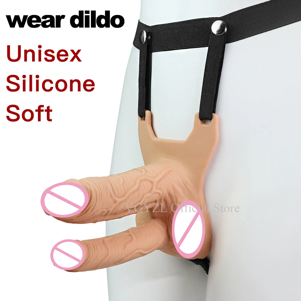 Hollow Silicone Strapon Dildo Vibrator for Men Gay Extender