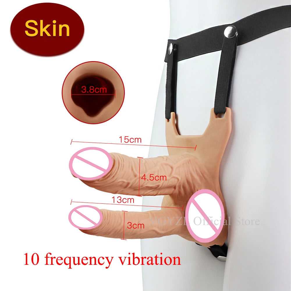 Hollow Silicone Strapon Dildo Vibrator for Men Gay Extender