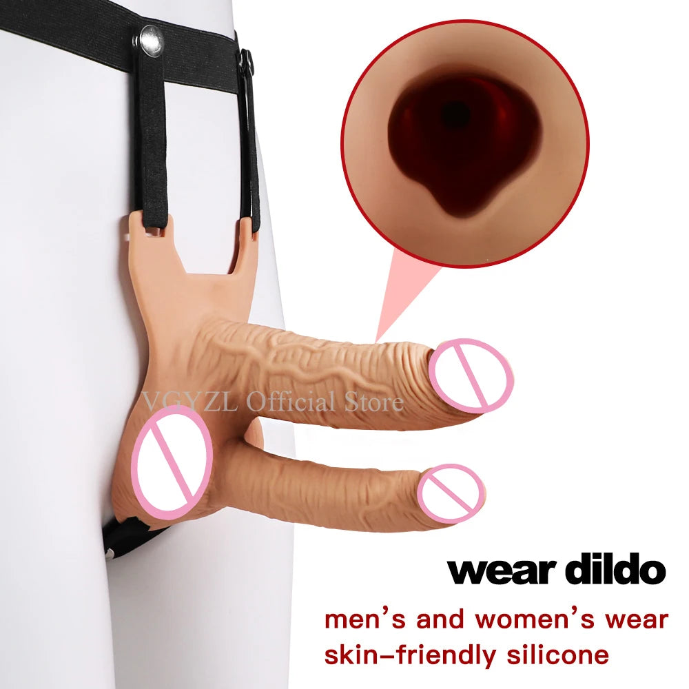 Hollow Silicone Strapon Dildo Vibrator for Men Gay Extender