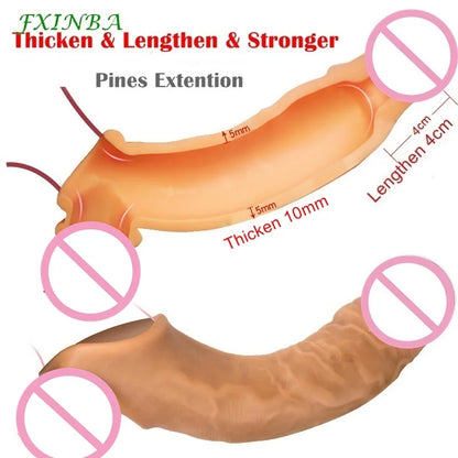 Realistic Penis Sleeve Extender Long Reusable Condom