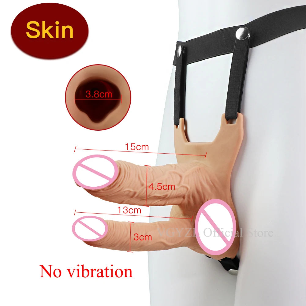Hollow Silicone Strapon Dildo Vibrator for Men Gay Extender