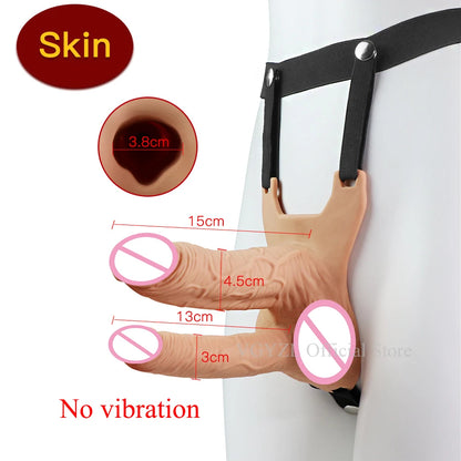 Hollow Silicone Strapon Dildo Vibrator for Men Gay Extender