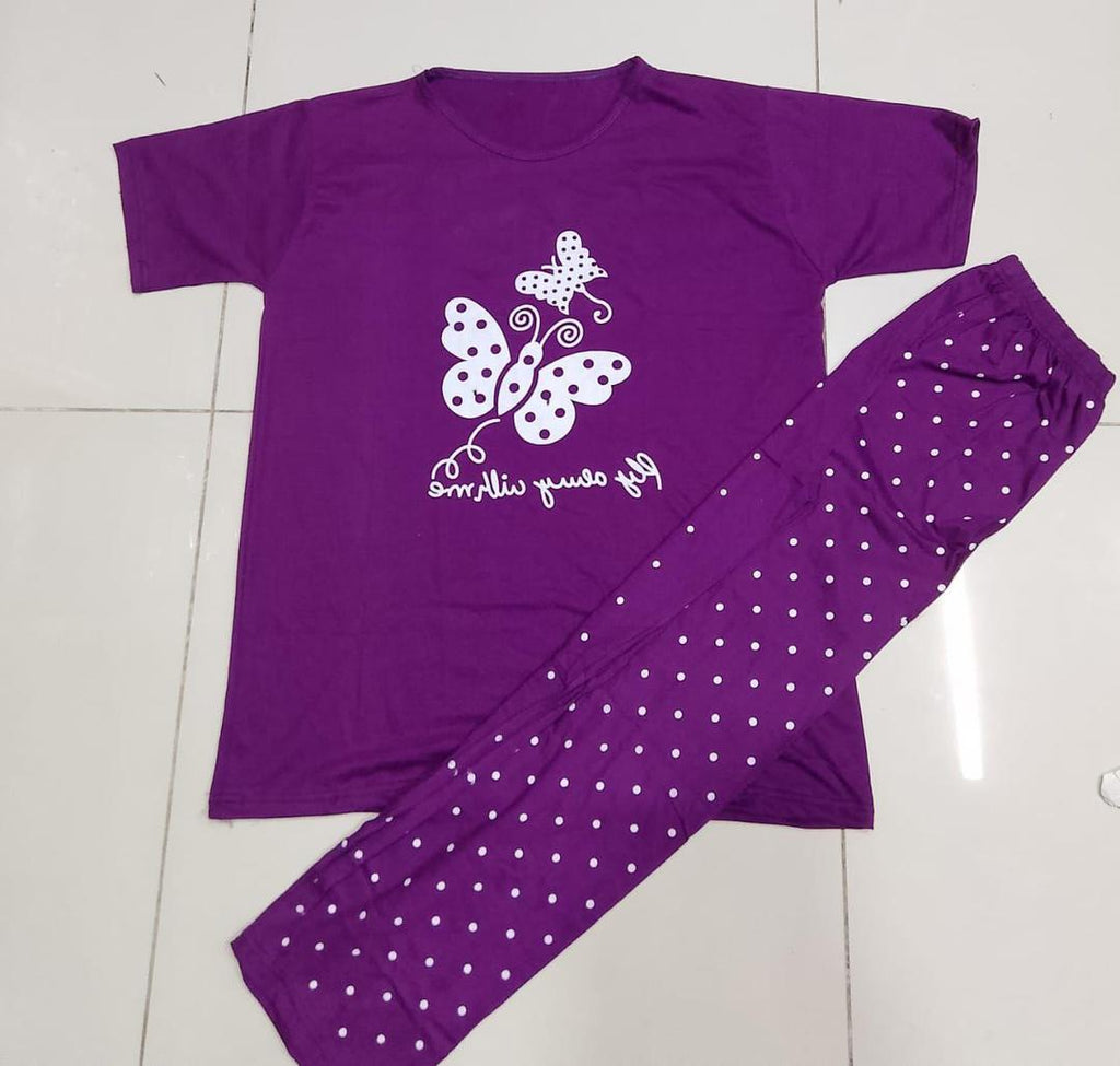 Cotton Jersey Night Suit - Purple (2 Piece) The Max Mall
