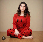 Red Printed Cotton Jersey Night Suit - 2 Piece Set The Max Mall